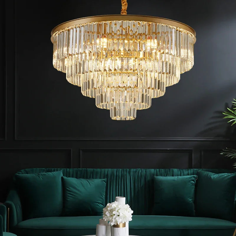 DecorBites™ Crystal Ceiling Chandelier: Modern Black Gold LED Pendant Lamp for Luxury Living Room