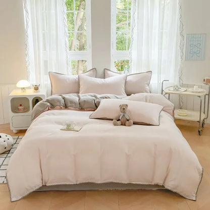 DecorBites™ Double-Layer Cotton Bedding Set - Soft, Skin-Friendly Solid Cover for Single Queen Bed