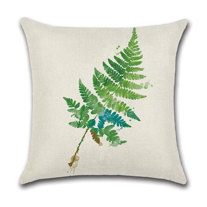 DecorBites™ Green Leaves Decorative Pillow Case - Simple Style Cotton Linen Sofa Cushion Cover