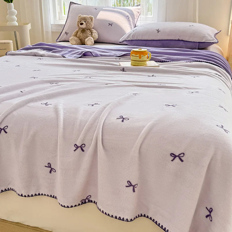 DecorBites™ Cozy Coral Fleece Blanket: Perfect for Dorm, Home, or Sofa