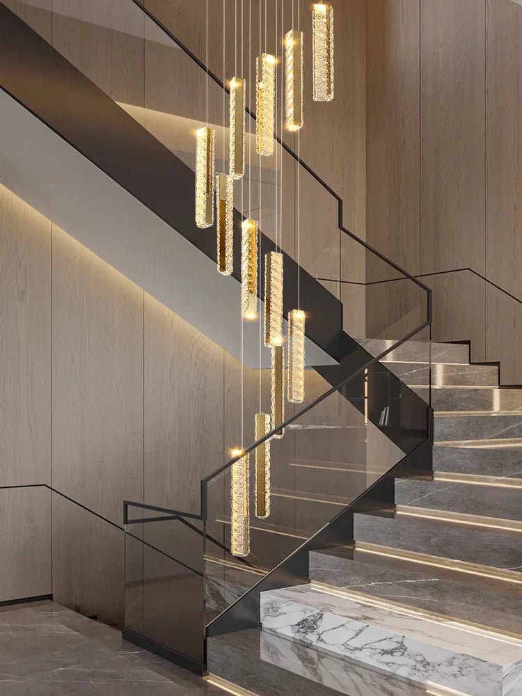 DecorBites™ Large Chrome Plated Crystal Chandelier Pendant for Modern Spiral Staircase