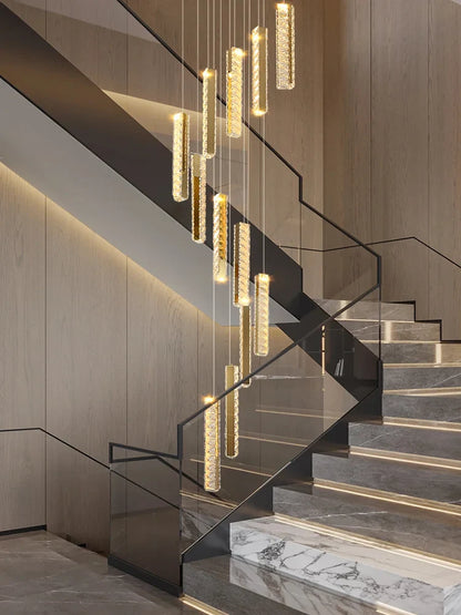 DecorBites™ Large Chrome Plated Crystal Chandelier Pendant for Modern Spiral Staircase