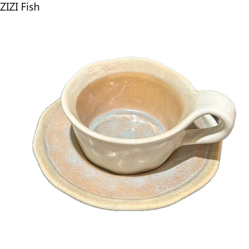 DecorBites™ Kiln Porcelain Cup & Saucer: Creative Retro Coffee Mug Set