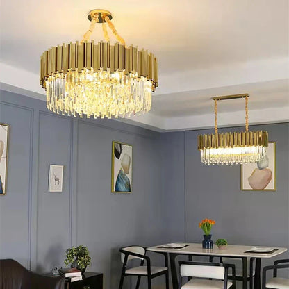 DecorBites™ Crystal LED Chandelier: Adjustable Metal Hanging Lamp for Living Room, Dining, Bedroom