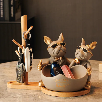 DecorBites™ French Bulldog Butler Statue, Resin Animal Sculpture, Home & Office Decor Gift