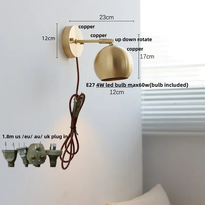 DecorBites™ Copper Wall Light with Pull Chain Switch, Modern Nordic Design
