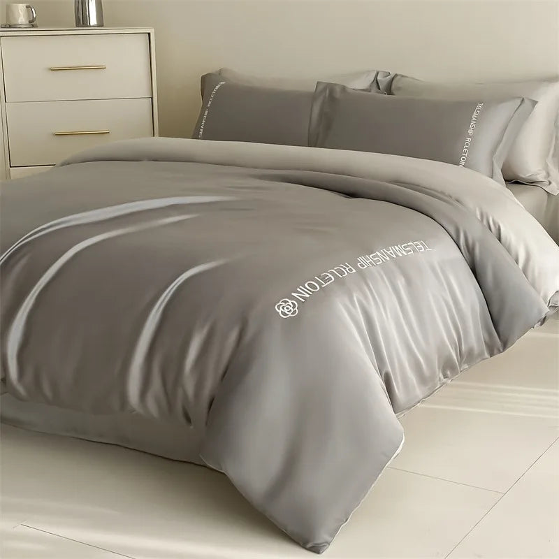 DecorBites™ Cotton Solid Color Bedding Set, Premium Quality Embroidery Quilt Cover, Single Bed.