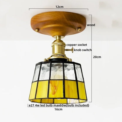 DecorBites™ Green Glass LED Ceiling Lamp Nordic Wood Copper Ceiling Lights
