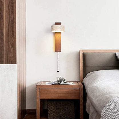 DecorBites™ Cream Style Bedside Wall Lamp Rotatable LED Light Log Wood Stone Walnut