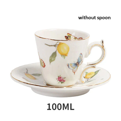 DecorBites™ Gold Edge Cup & Saucer Set: Lemon Teapot, Coffee Mug, Ceramic Plates & Drinkware