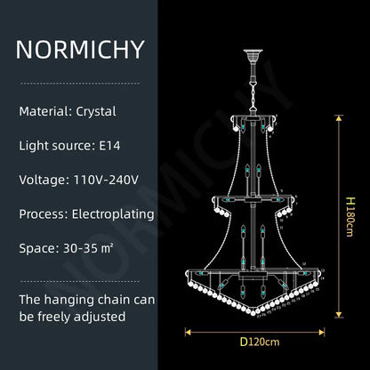 Modern Crystal Staircase Chandelier in Gold or Black