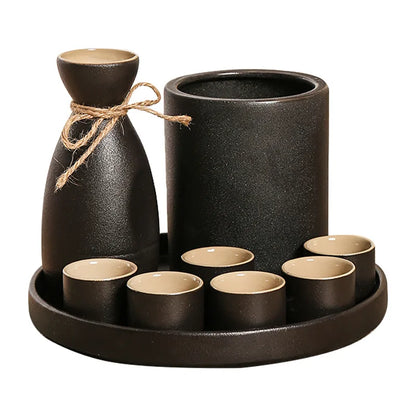 DecorBites™ Black Ceramic Wine Warmer & Sake Pot for Home, Handcrafted Japanese Design