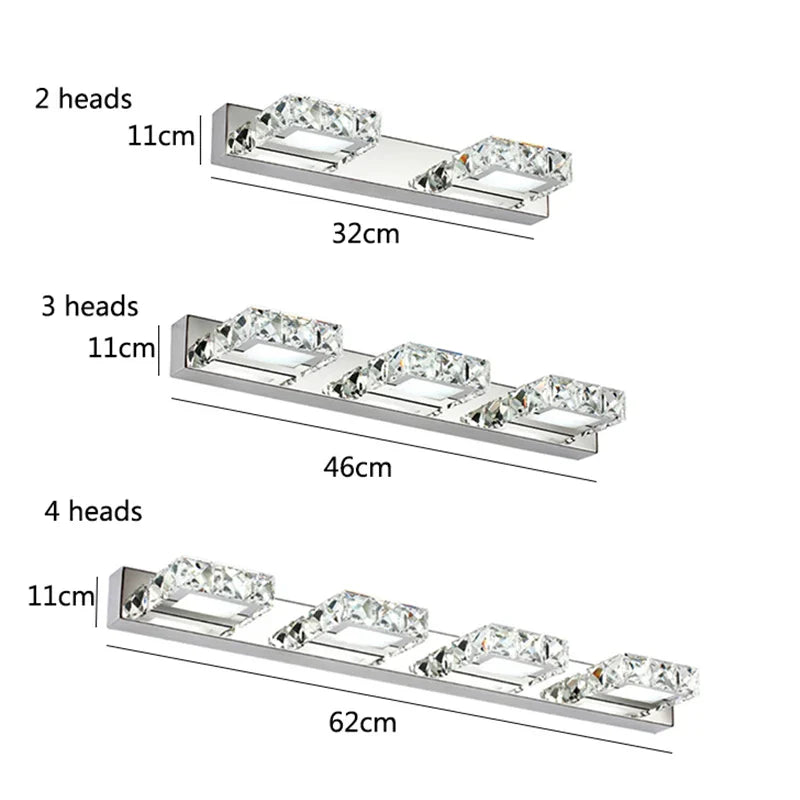 DecorBites™ Crystal LED Mirror Light: Modern Bathroom Wall Sconce Stainless Steel Lighting Fixtures