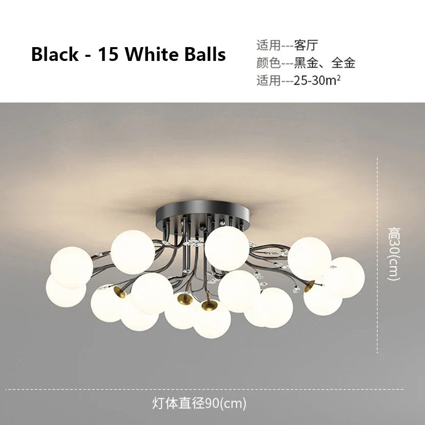 DecorBites™ Glass Bubble Ball Crystal LED Ceiling Light - Black Gold Aesthetic Décor