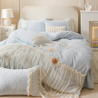 DecorBites™ Cozy Velvet Lace Flowers Princess Bedding Set