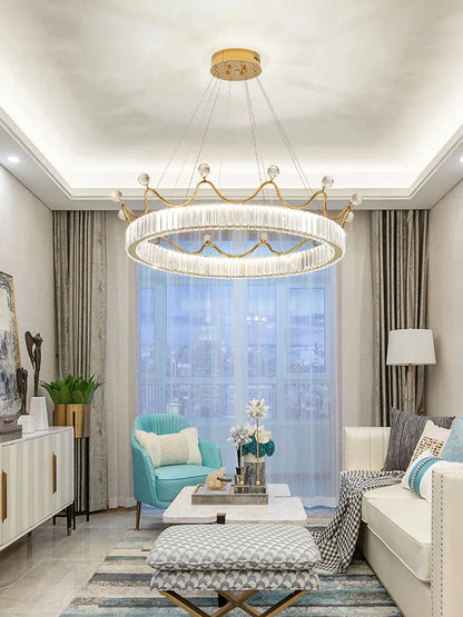 DecorBites™ Crown Petal LED Crystal Chandelier - Luxury Nordic Design for Girls' Bedroom