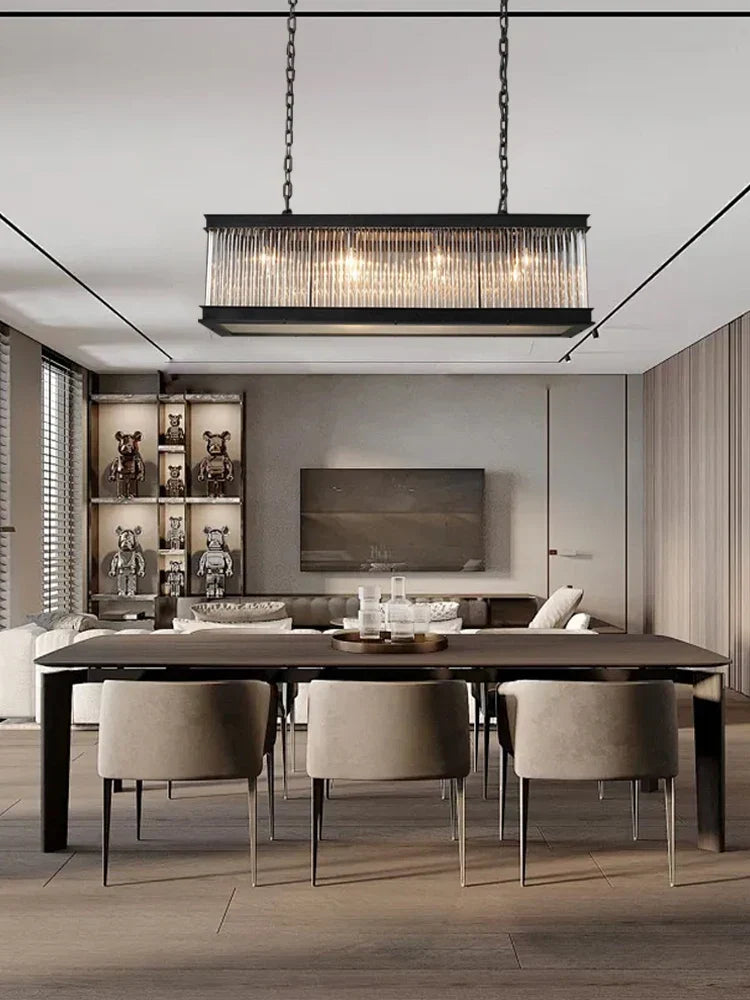 DecorBites™ Crystal Rectangle Chandelier: Classic Retro Nordic Ceiling Hanglamp for Dining Room.
