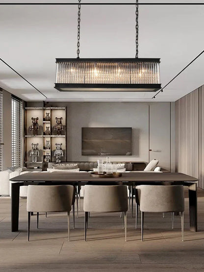 DecorBites™ Black Crystal Glass Rectangle Chandeliers for Dining Room - Luxury Retro Hanglamp
