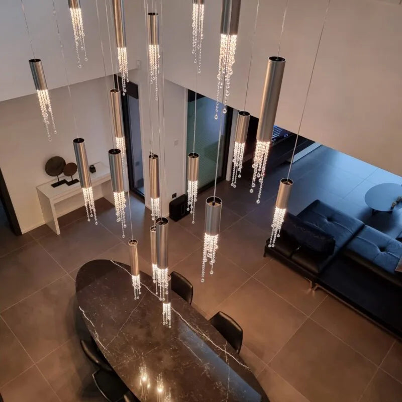 Crystal LED Staircase Chandelier 20-Light Cascade