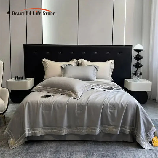 DecorBites™ Eucalyptus Fiber Summer Quilt Bedding Set with Cool Feeling, Soft Silky Comforter & Bed Sheet Set
