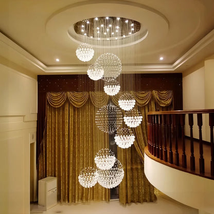 DecorBites™ Crystal Ball Chandelier: Modern LED Spiral Pendant Light for Staircase, Living Room, Lobby