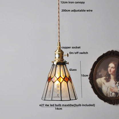DecorBites™ LED Adjustable Pendant Light Fixture Amber Glass Walnut Wood Bar Hanging Lamp
