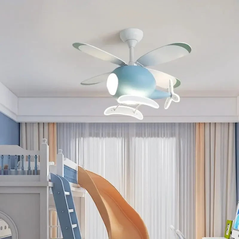 DecorBites™ Kids' Helicopter Ceiling Fan with LED Light Chandelier - Modern Aircraft Design