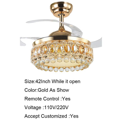DecorBites™ 42 Inch Gold Luxury Crystal Ceiling Fan Light with Remote Control