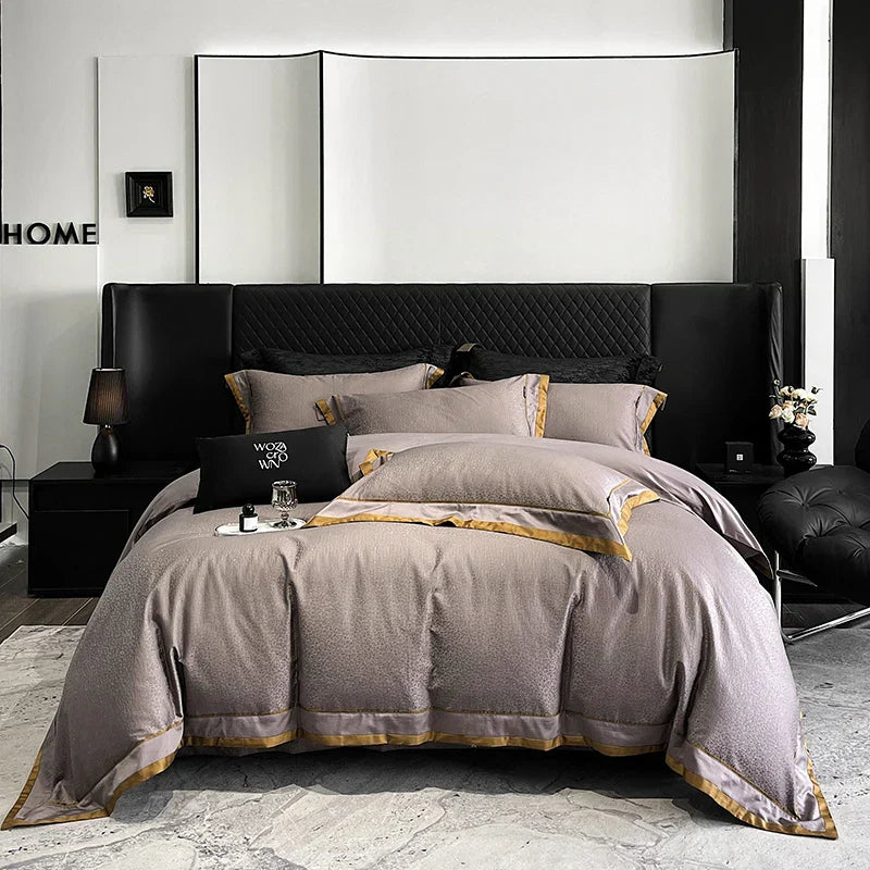 DecorBites™ Egyptian Cotton Leopard Jacquard Luxury Bedding Set with Satin Finish
