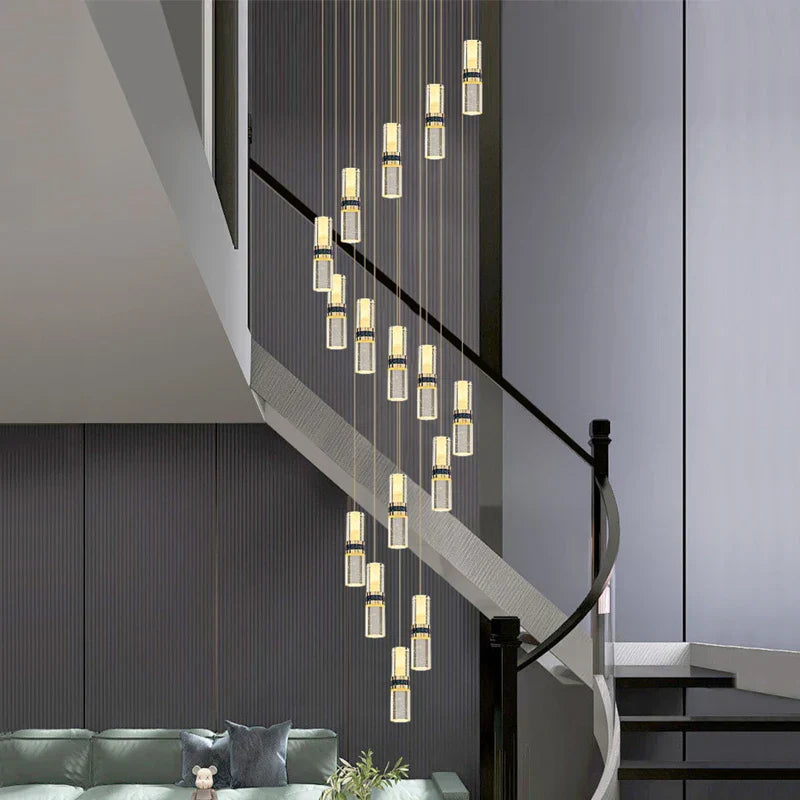 DecorBites™ Crystal Columnar Chandelier for Stairway, Bubble Design for Home, Restaurant, or Bar