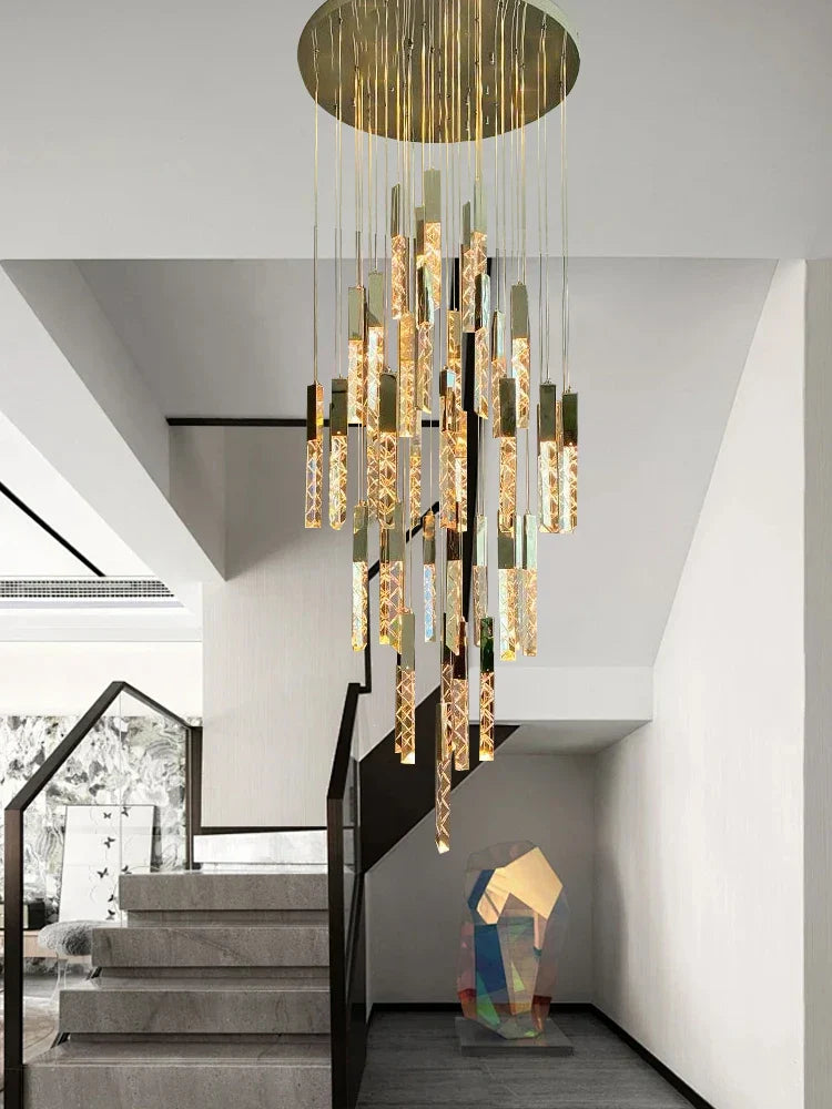 DecorBites™ Crystal Circular Staircase Chandelier for Villa Duplex Foyer Decoration