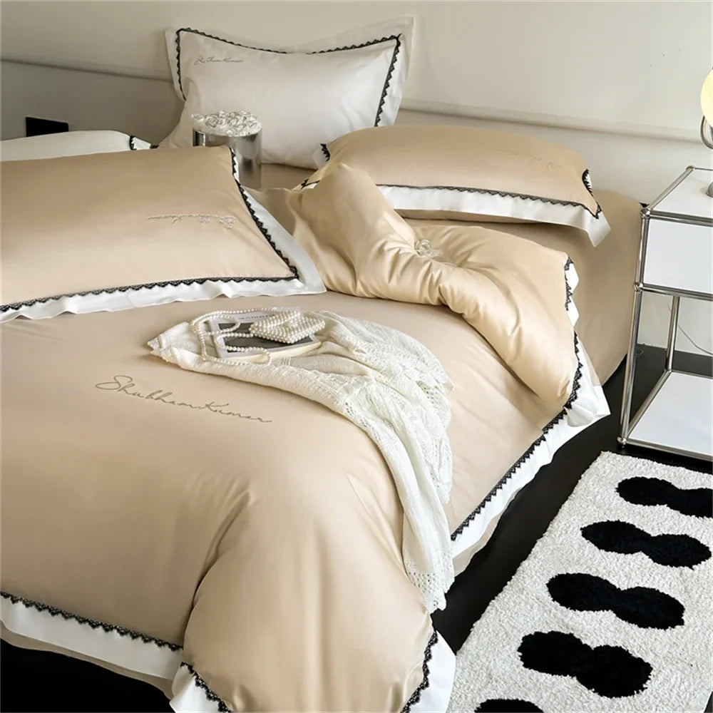 DecorBites™ Hot Diamond Lace Egyptian Cotton Bedding Set: Sheet, Pillowcase, Duvet Cover, Full-Queen-King Size