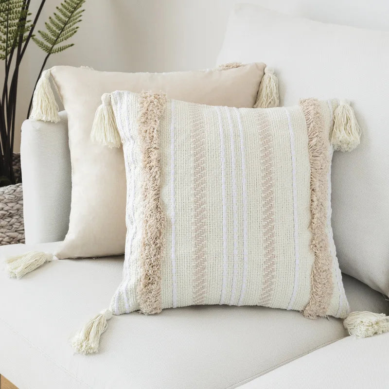 DecorBites™ Geometric Embroidery Cushion Cover with Tassel, Home Decor Pillowcase, Various Sizes