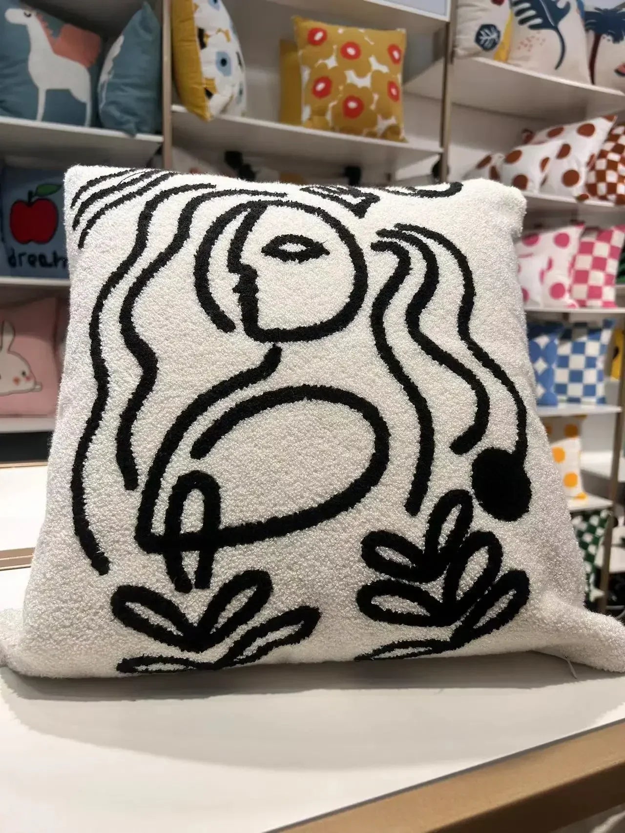 Beige Abstract Lambswool Cushion