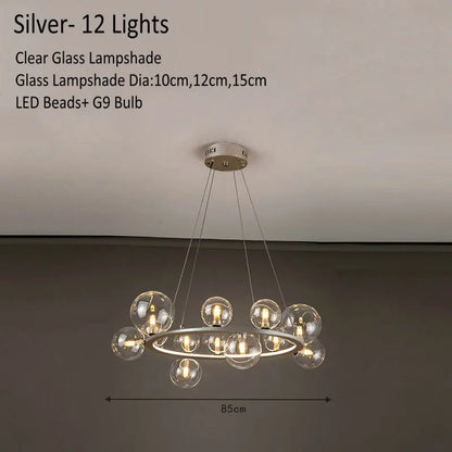 DecorBites™ Glass Chandelier Lamp Kitchen Island Hanging Light Black Gold Silver G9 LED