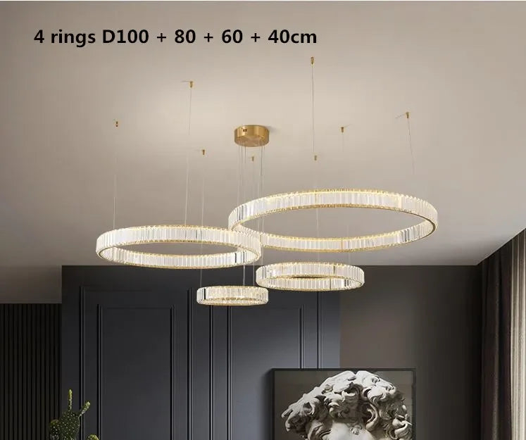 DecorBites™ Crystal LED Chandelier: Modern Steel Pendant Lighting for Luxurious Foyer Decor