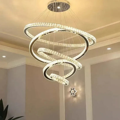 DecorBites™ Gold Rings LED Chandelier: Modern Long Villa Staircase Pendant Lighting Fixtures