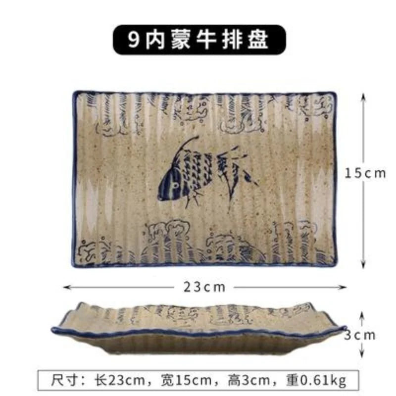 Fish Print Ceramic Plates