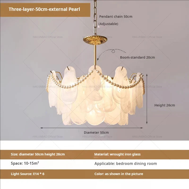 DecorBites™ French Chandelier Garden Light with K9 Crystal | Elegant Pearl Shell Design