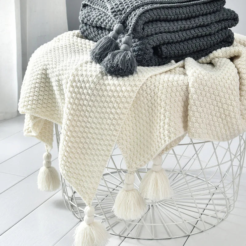 Fringe Knit Sofa Throw