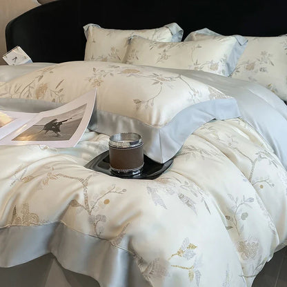 DecorBites™ Eucalyptus Fiber Flowers Bedding Set: Duvet Cover, Bed Sheet, Pillowcase - 4Pcs