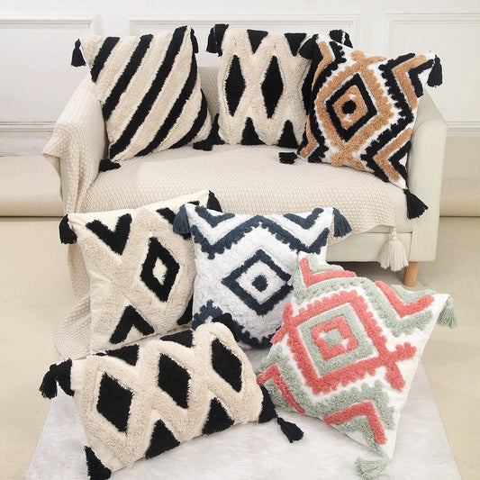 DecorBites™ Geometric Chenille Embroidered Pillow Covers Boho Moroccan Style Decor