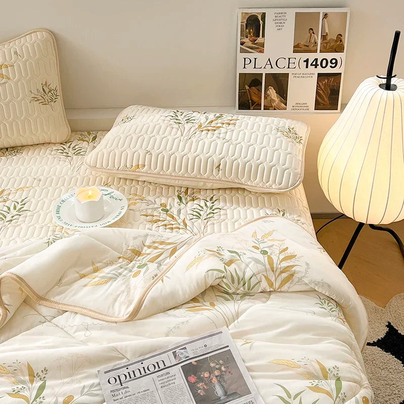 DecorBites™ Double-Sided Cool Comforter Set: Ice Silk Duvet, Fitted Sheet, Pillowcase