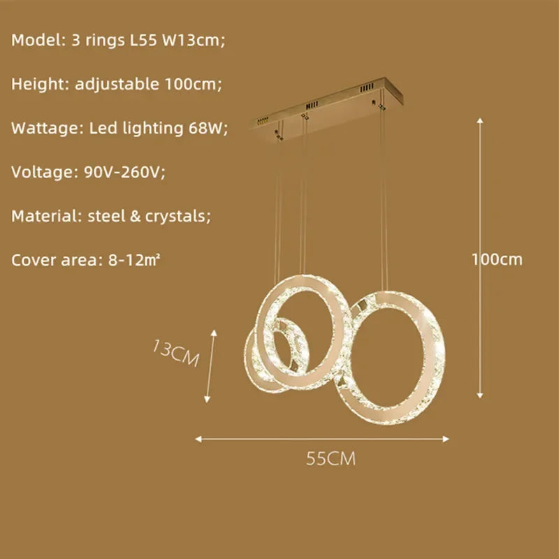 DecorBites™ Crystal Circle LED Pendant Chandelier for Dining Room