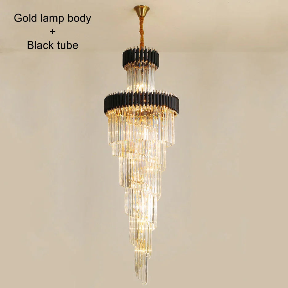 DecorBites™ Crystal LED Chandeliers: Luxury Multi-layer Staircase Lighting, Black Stainless Steel