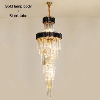 DecorBites™ Crystal LED Chandeliers: Luxury Multi-layer Staircase Lighting, Black Stainless Steel