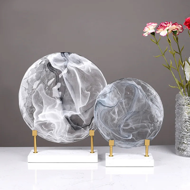 DecorBites™ Geometric Disk Marble Clear Glass Cake Craft Home Decor Figurines