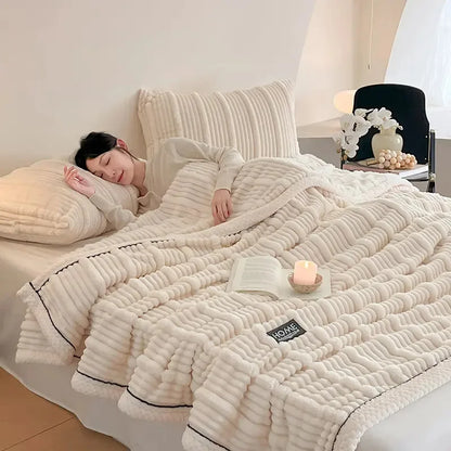 DecorBites™ Cozy Faux Rabbit Plush Blanket for Autumn/Winter - Soft Milk Velvet Nap Blanket