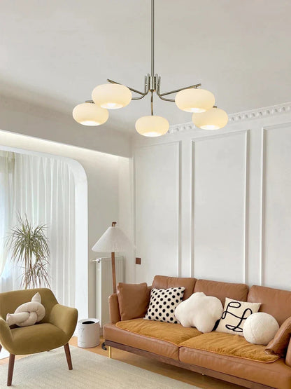 DecorBites™ Glass Persimmon Chandelier: Bauhaus Medieval Inspired Milk White Lamp