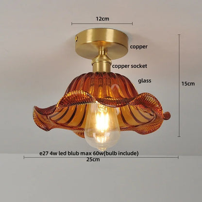 DecorBites™ Green Flower Glass Copper Ceiling Light - Nordic Modern LED, Living Room Bedroom Hallway Fixtures